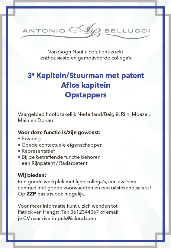 3e Kapitein/Stuurman met patent, Aflos kapitein, Opstappers 3e Kapitein/Stuurman met patent, Aflos kapitein, Opstappers
